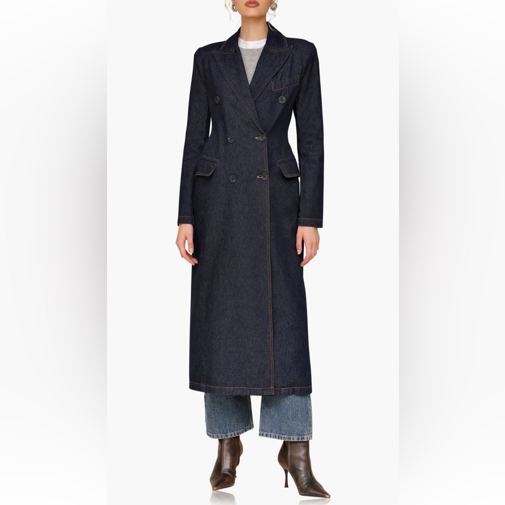 Avec Les Filles Double Breasted Dark Denim Trench Coat Medium